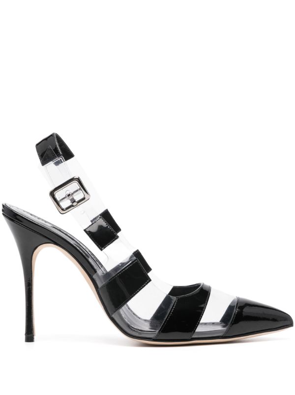 Manolo Blahnik Black Uxra 70 Striped Pumps | Browns Pumps