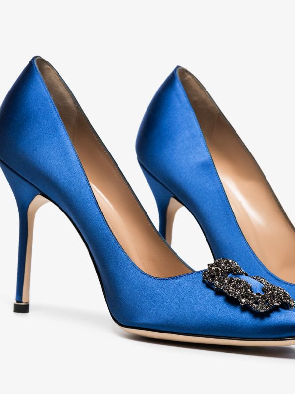 Manolo Blahnik Blue Hangisi 105 Satin Pumps | Browns Pumps