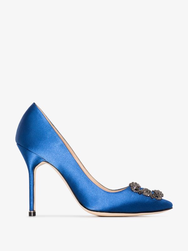 Manolo Blahnik blue Hangisi 105 satin pumps | Browns Pumps