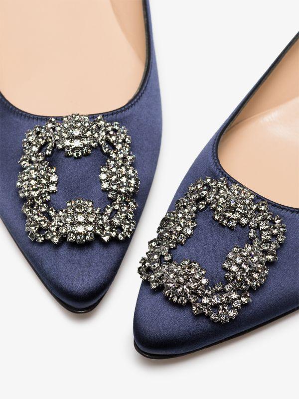 Manolo Blahnik Blue Hangisi Crystal Satin Pumps | Browns Pumps
