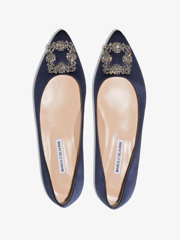 Manolo Blahnik Blue Hangisi Crystal Satin Pumps | Browns Pumps