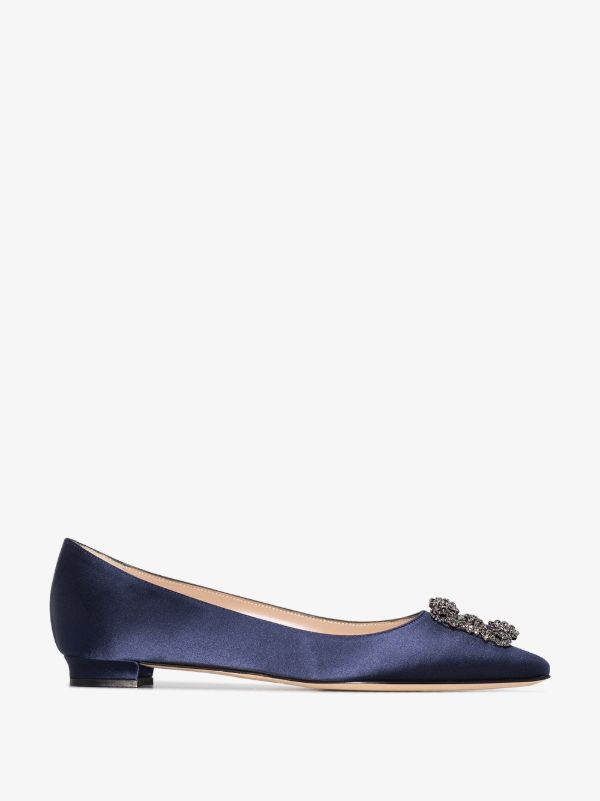 Manolo Blahnik blue Hangisi crystal satin pumps | Browns Pumps