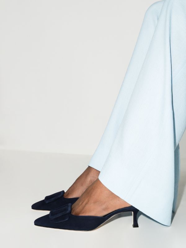 Manolo Blahnik Blue Maysale 50 Suede Mules | Browns Pumps