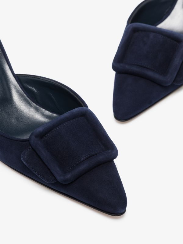 Manolo Blahnik Blue Maysale 50 Suede Mules | Browns Pumps
