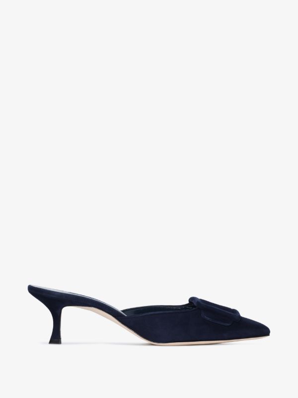 Manolo Blahnik Blue Maysale 50 Suede Mules | Browns Pumps