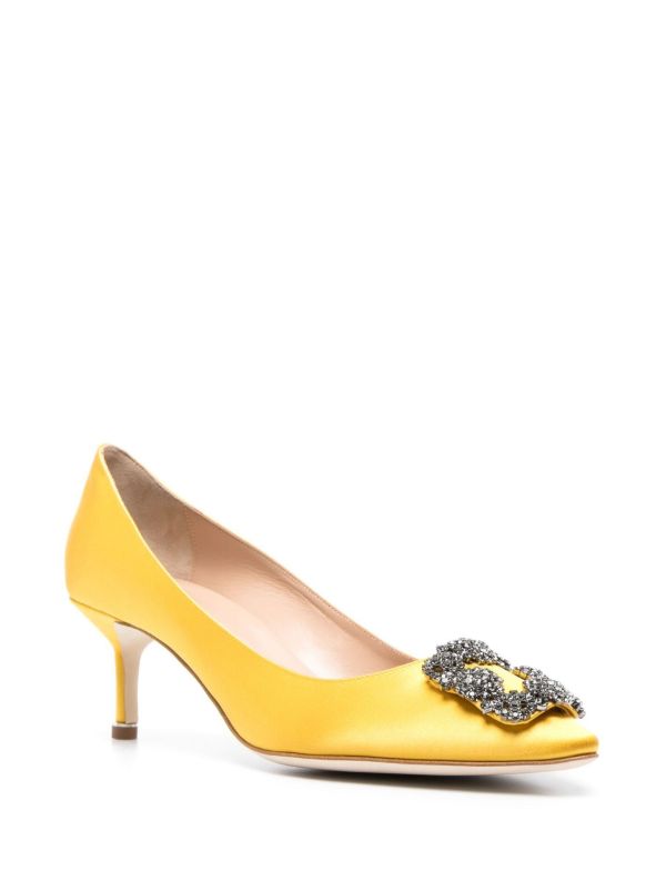 Manolo Blahnik Yellow Hangisi 50 Crystal Satin Pumps | Browns Pumps