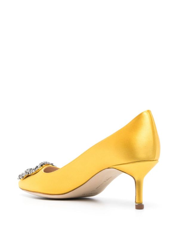 Manolo Blahnik Yellow Hangisi 50 Crystal Satin Pumps | Browns Pumps