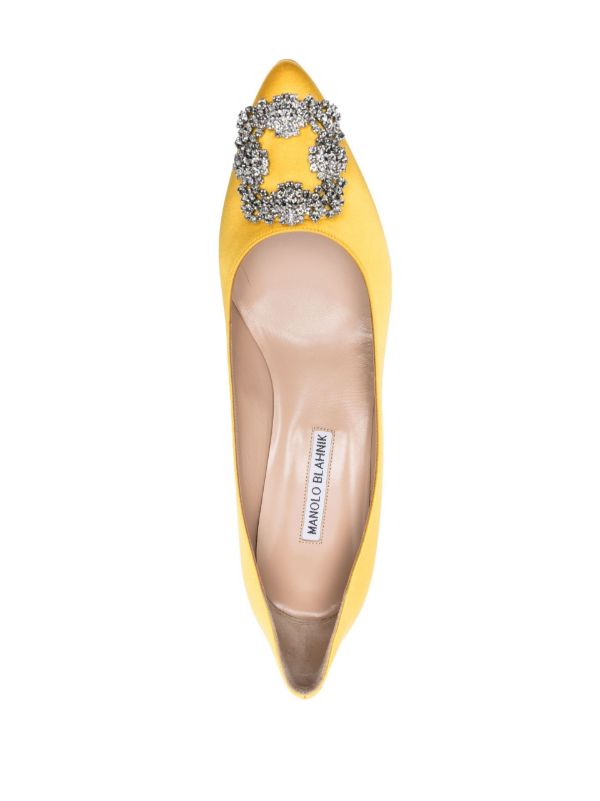 Manolo Blahnik Yellow Hangisi 50 Crystal Satin Pumps | Browns Pumps