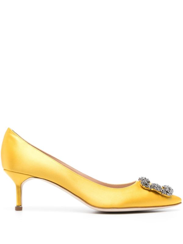 Manolo Blahnik yellow Hangisi 50 Crystal Satin Pumps | Browns Pumps