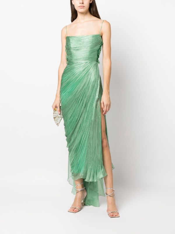 Maria Lucia Hohan Green Siona Plissé Silk Midi Dress | Browns Cocktail & Party Dresses