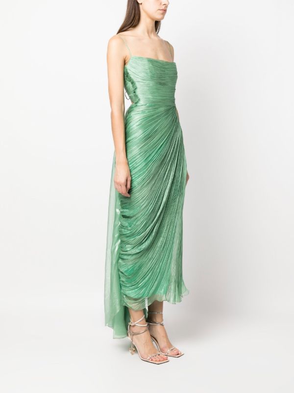 Maria Lucia Hohan Green Siona Plissé Silk Midi Dress | Browns Cocktail & Party Dresses