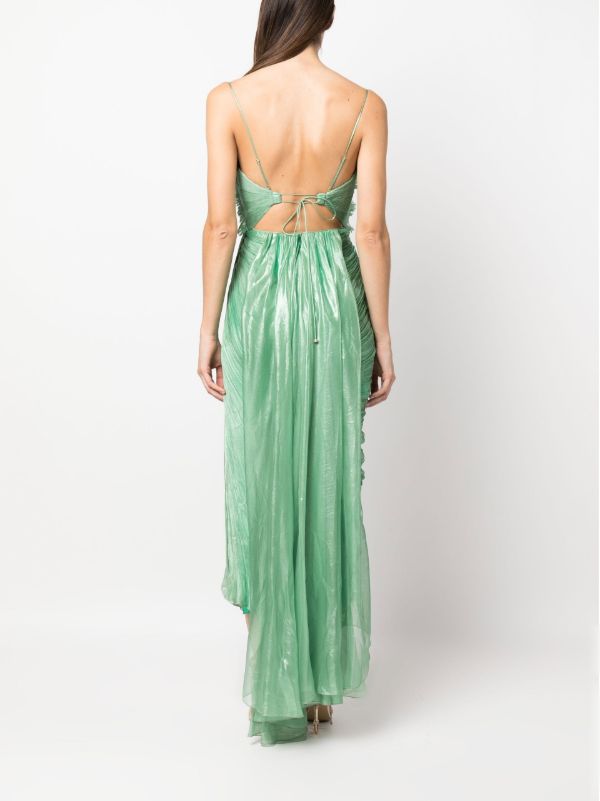 Maria Lucia Hohan Green Siona Plissé Silk Midi Dress | Browns Cocktail & Party Dresses
