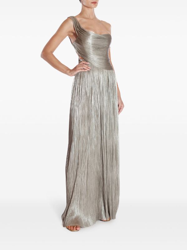 Maria Lucia Hohan Silver Serene Pleated Silk Gown | Browns Evening Dresses