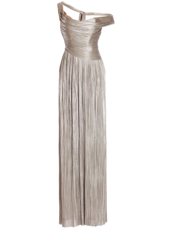 Maria Lucia Hohan Silver Serene Pleated Silk Gown | Browns Evening Dresses