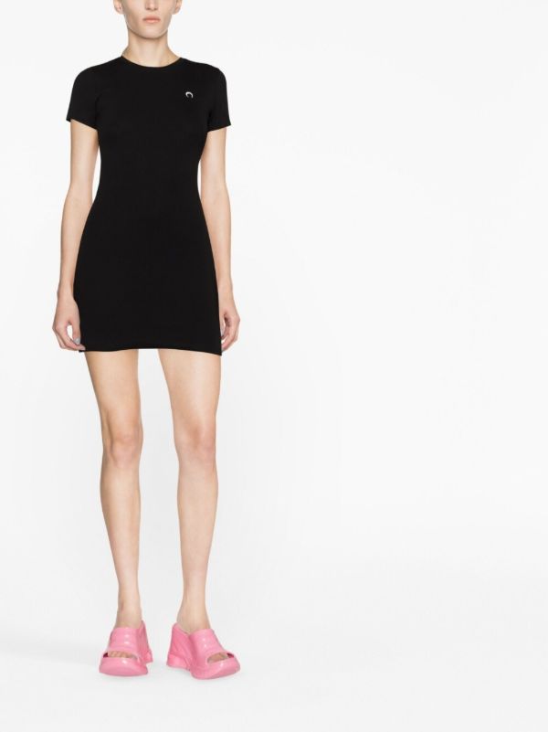Marine Serre Black Logo-embroidered T-shirt Dress | Browns Day Dresses