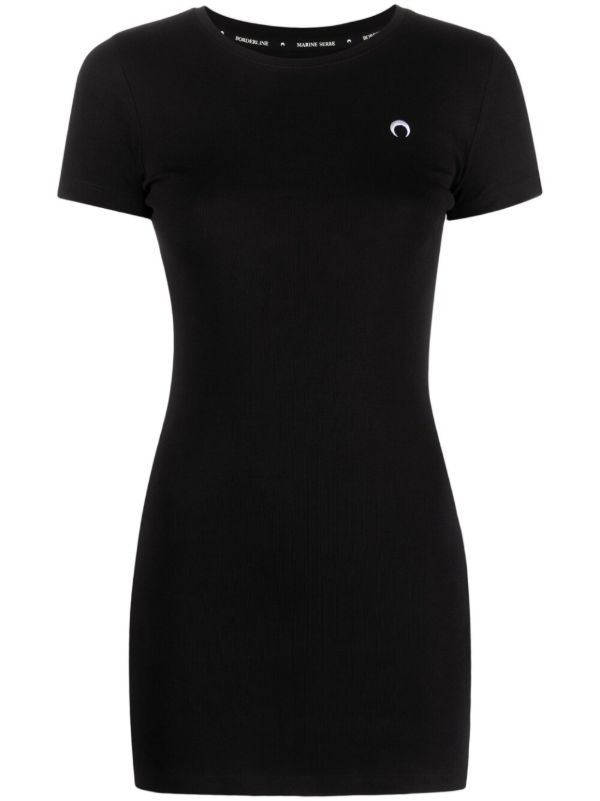 Marine Serre Black logo-embroidered T-shirt dress | Browns Day Dresses