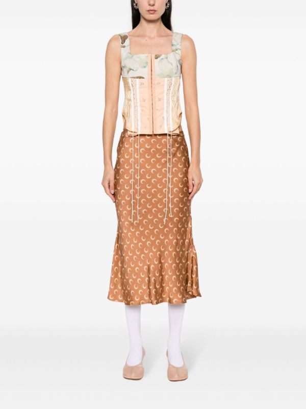 Marine Serre Brown Flou Moon-Print Satin Skirt | Browns High-Waisted Skirts