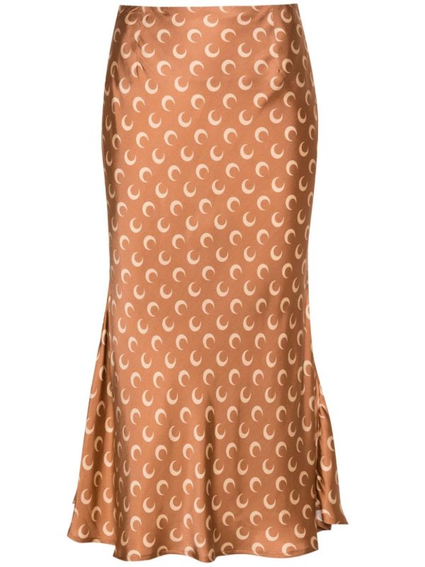 Marine Serre Brown Flou Moon-Print Satin Skirt | Browns High-Waisted Skirts