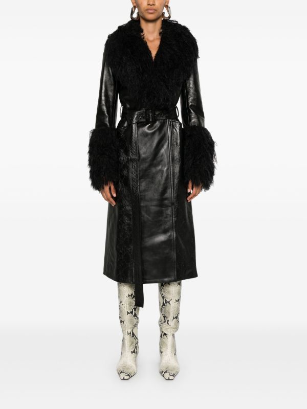 Marine Serre Moonogram-Debossed Leather Trench Coat | Browns Trench Coats & Raincoats
