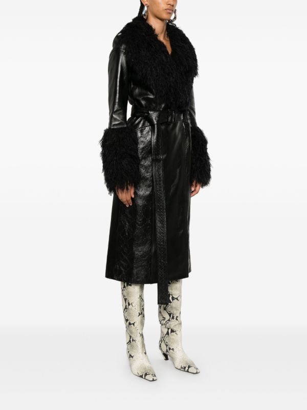 Marine Serre Moonogram-Debossed Leather Trench Coat | Browns Trench Coats & Raincoats