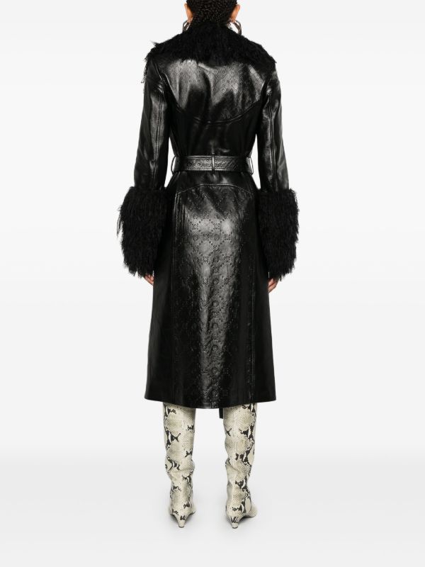 Marine Serre Moonogram-Debossed Leather Trench Coat | Browns Trench Coats & Raincoats