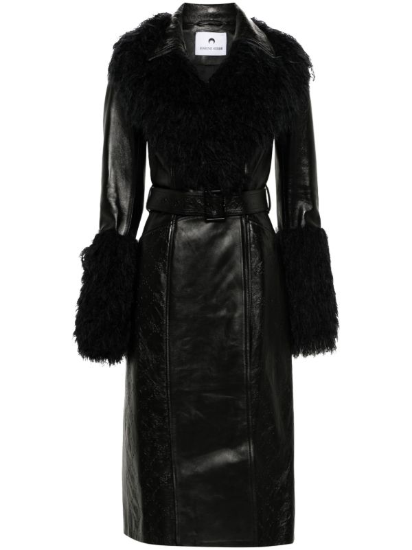 Marine Serre Moonogram-Debossed Leather Trench Coat | Browns Trench Coats & Raincoats