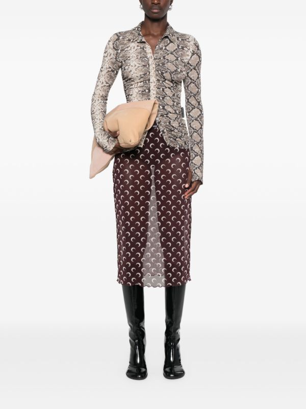 Marine Serre Snake-Print Ruched Blouse | Browns Blouses