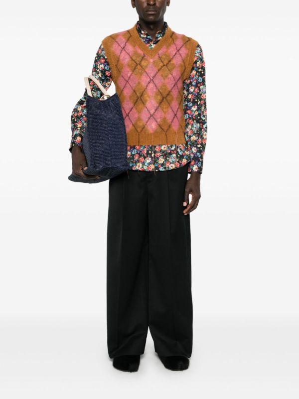 Marni Brown Argyle-Knit Vest | Browns Knitted Sweaters