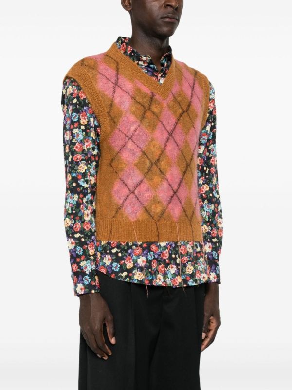 Marni Brown Argyle-Knit Vest | Browns Knitted Sweaters