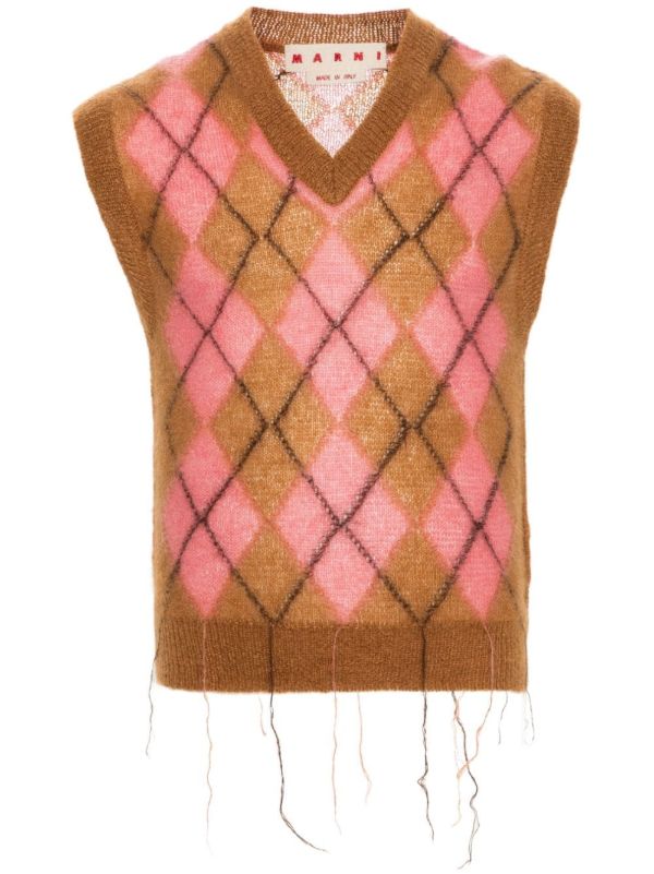 Marni Brown Argyle-Knit Vest | Browns Knitted Sweaters