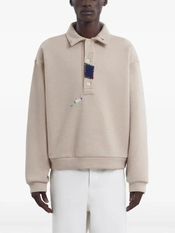 Marni Neutrals Contrast-Stitch Polo Shirt | Browns Polo Shirts