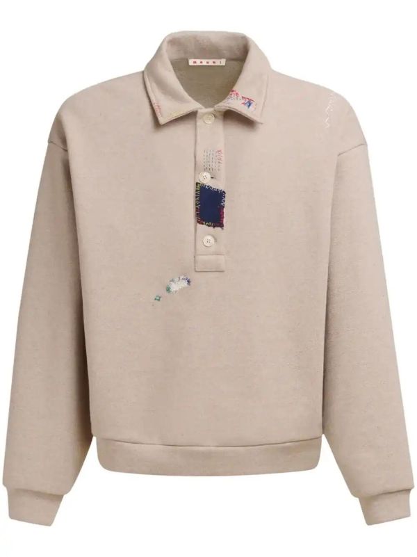 Marni Neutrals Contrast-Stitch Polo Shirt | Browns Polo Shirts
