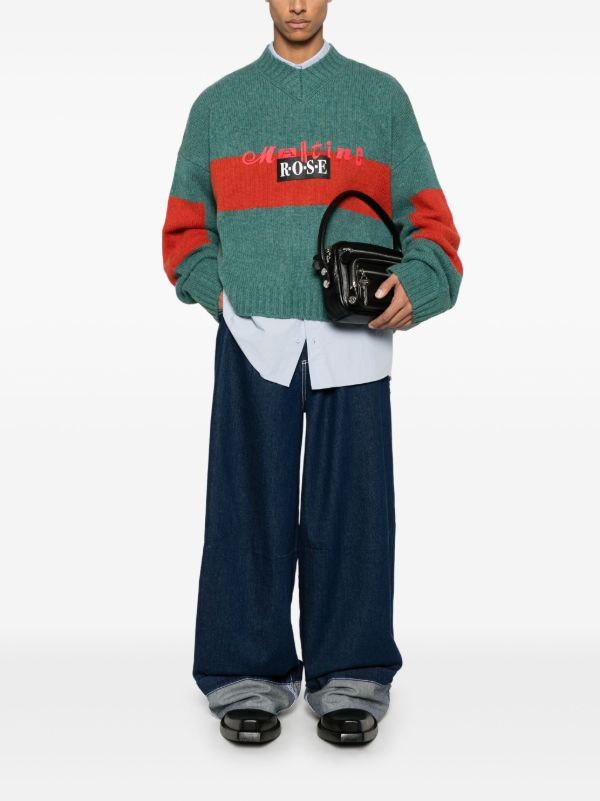 Martine Rose Green Contrast Stripe Sweater | Browns Knitted Sweaters