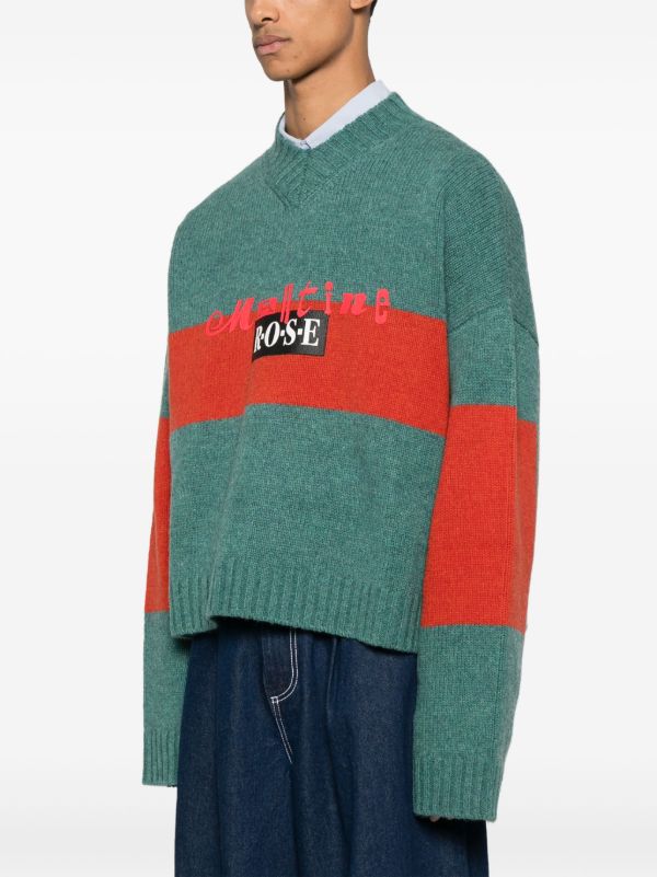 Martine Rose Green Contrast Stripe Sweater | Browns Knitted Sweaters