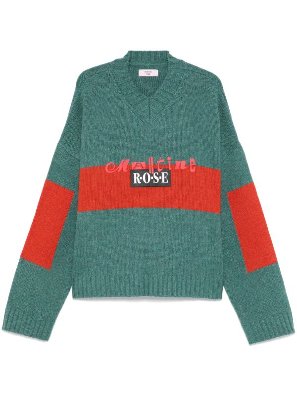 Martine Rose Green Contrast Stripe Sweater | Browns Knitted Sweaters