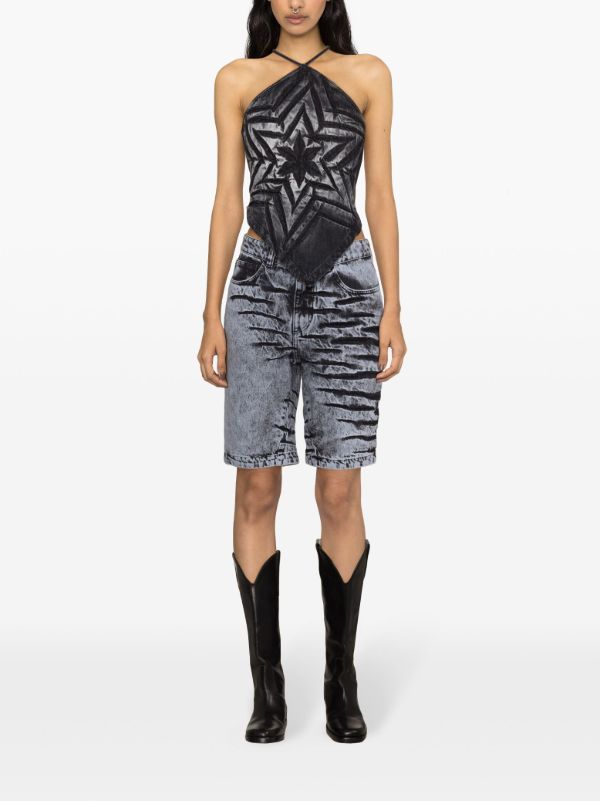 Masha Popova Blue Bleached-Effect Denim Shorts | Browns Denim Shorts