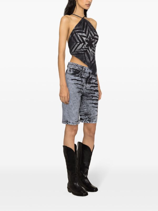 Masha Popova Blue Bleached-Effect Denim Shorts | Browns Denim Shorts