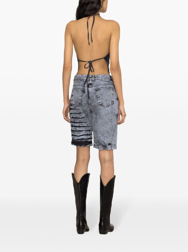 Masha Popova Blue Bleached-Effect Denim Shorts | Browns Denim Shorts