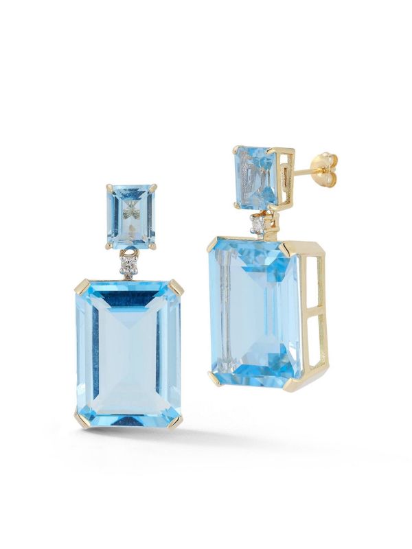 Mateo 14kt Yellow Gold Diamond And Blue Topaz Dangle Stud Earrings | Browns Earrings