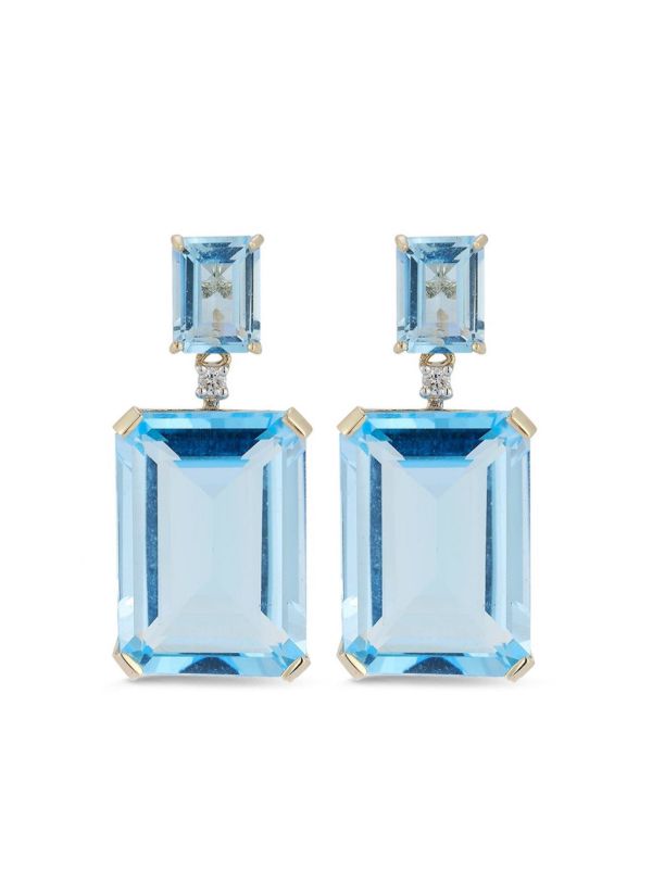 Mateo 14kt Yellow Gold Diamond And Blue Topaz Dangle Stud Earrings | Browns Earrings