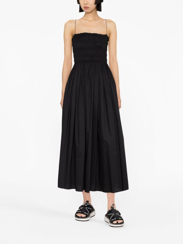 Matteau Black Shirred Cotton Midi Dress | Browns Day Dresses