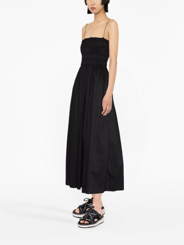 Matteau Black Shirred Cotton Midi Dress | Browns Day Dresses