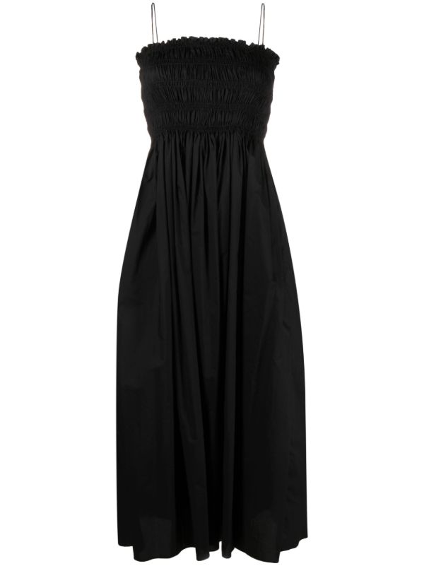 Matteau Black Shirred Cotton Midi Dress | Browns Day Dresses