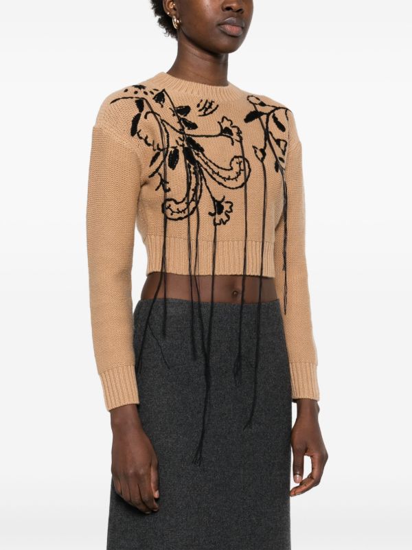 Max Mara Brown Floral-Embroidered Sweater | Browns Knitted Sweaters