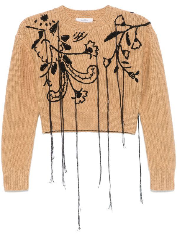 Max Mara Brown Floral-Embroidered Sweater | Browns Knitted Sweaters