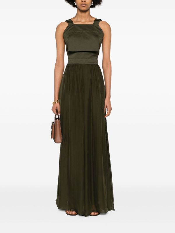 Max Mara Khaki Green Sleeveless Cotton And Silk Midi Dress | Browns Cocktail & Party Dresses