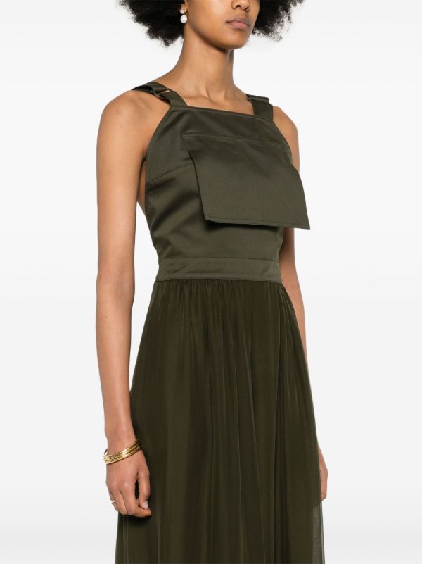 Max Mara Khaki Green Sleeveless Cotton And Silk Midi Dress | Browns Cocktail & Party Dresses