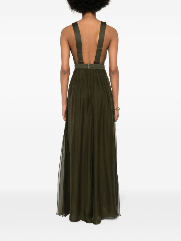 Max Mara Khaki Green Sleeveless Cotton And Silk Midi Dress | Browns Cocktail & Party Dresses