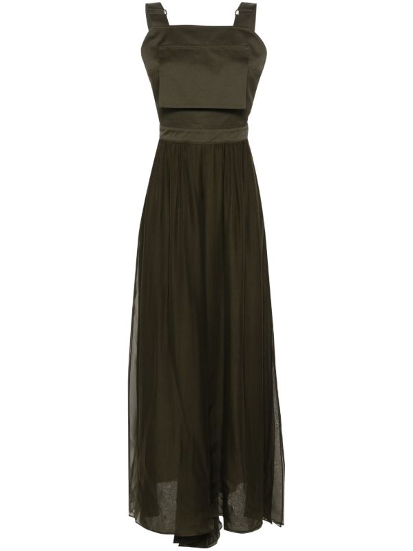 Max Mara Khaki Green Sleeveless Cotton And Silk Midi Dress | Browns Cocktail & Party Dresses
