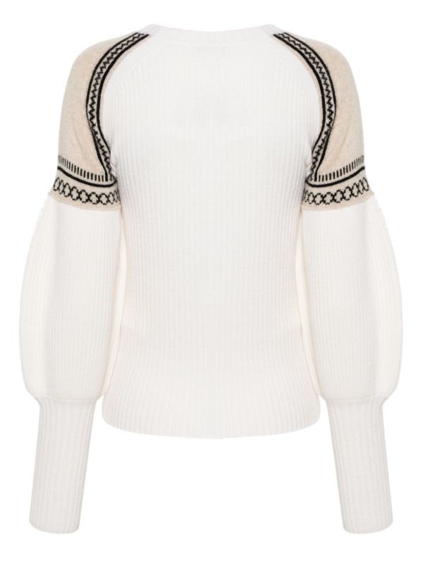Max Mara Neutral Ribbed-Knit Jacquard Sweater | Browns Knitted Sweaters